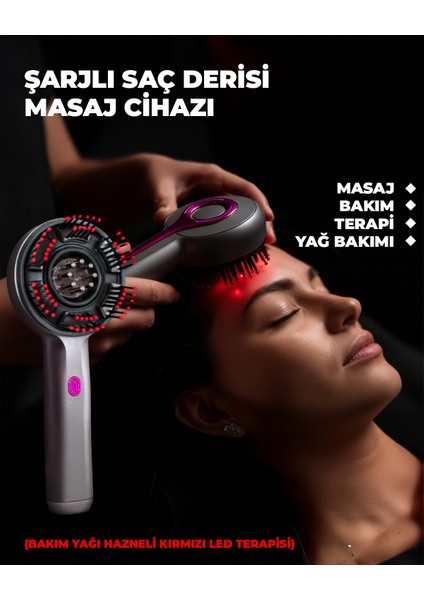 Hotpower Şarjlı Akıllı Saç Derisi Masaj ve Serum/yağ Aplikatör Cihazı, Kırmızı LED Terapili
