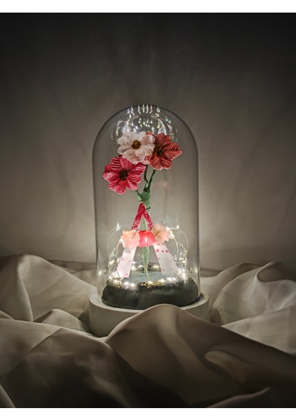 Dekoratif Ledli A Harfi, A Harfli Özel Akşamsefası Çiçekli Teraryum Fanus, Hediyelik Fanus