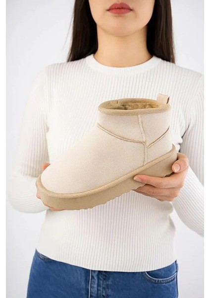 Oslo Mini Süet Yarım Bot Içi Tüylü Kalın Taban Kadın Ayakkabı