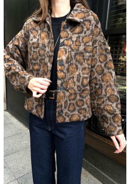Leopar Desen Kısa Kaşe Ceket- Siyah fiyatları