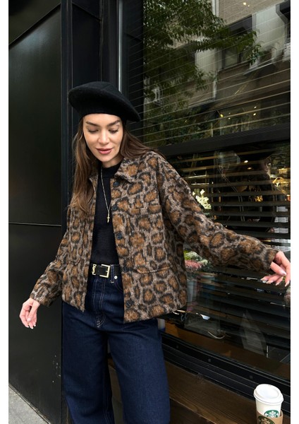 Leopar Desen Kısa Kaşe Ceket- Siyah indirimleri
