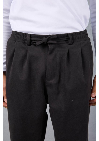 Milos Relax Fit Örme Kaşe Kumaş Fermuarlı Beli Lastikli Jogger Erkek Pantolon - Siyah fiyatları