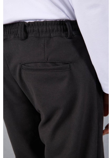 Milos Relax Fit Örme Kaşe Kumaş Fermuarlı Beli Lastikli Jogger Erkek Pantolon - Siyah modelleri