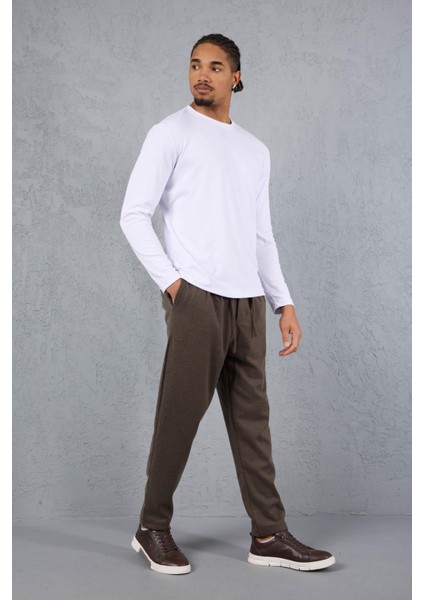 Milos Relax Fit Örme Kaşe Kumaş Fermuarlı Beli Lastikli Jogger Erkek Pantolon - Vizon fırsatları