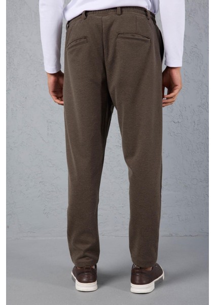 Milos Relax Fit Örme Kaşe Kumaş Fermuarlı Beli Lastikli Jogger Erkek Pantolon - Vizon