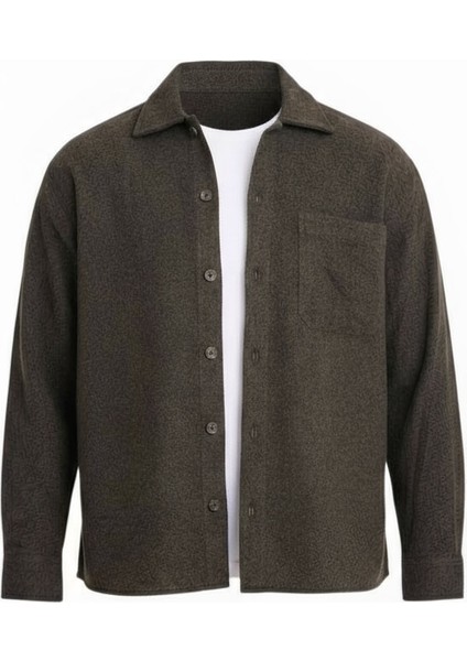 Frankel Kaşe Kumaş Tek Cepli Relaxed Fit Erkek Gömlek - Haki