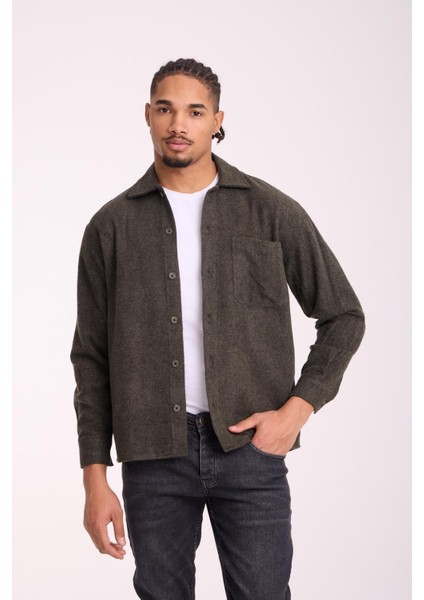 Frankel Kaşe Kumaş Tek Cepli Relaxed Fit Erkek Gömlek - Haki fiyatları