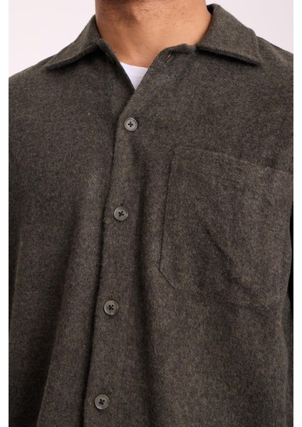 Frankel Kaşe Kumaş Tek Cepli Relaxed Fit Erkek Gömlek - Haki modelleri