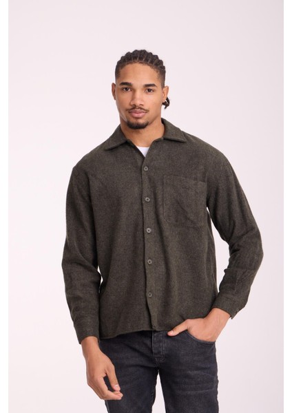 Frankel Kaşe Kumaş Tek Cepli Relaxed Fit Erkek Gömlek - Haki fırsatları