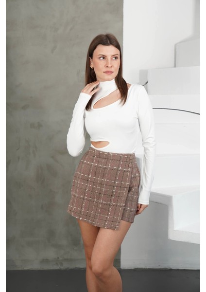 Iki Düğmeli Şort Etek Vizon H26414