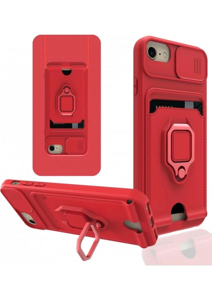 iPhone 7 Kılıf Zuma Kartvizitli Yüzüklü Silikon - Kırmızı (K95)