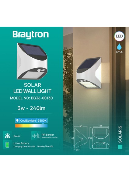 Güneş Enerjili Solar Duvar Lambası 3W-6500K-IP54 fırsatları