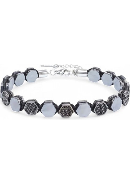 Zirkon Taşlı Ayarlanabilir Hematit Çelik Bileklik 9592B16D1