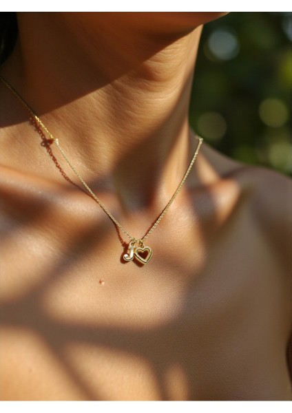 J Harfi 316L Paslanmaz Çelik Zincir Altın Kaplama Kolye Hediye Kalp Sevgili Eş