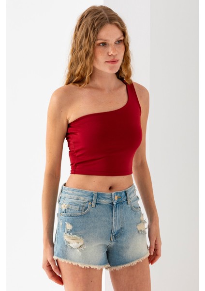 Kadın Tek Omuzlu Asimetrik Yaka Basic Body Bordo - 2401 indirimleri