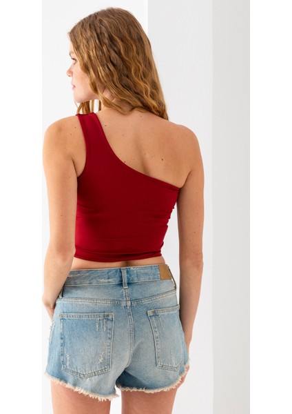 Kadın Tek Omuzlu Asimetrik Yaka Basic Body Bordo - 2401