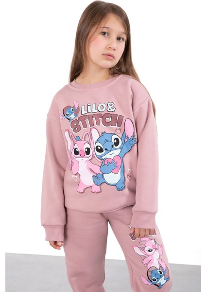 Gül Kurusu Sevimli Simli Karakter Baskı Şardonlu Kız Çocuk Eşofman Takım 23296 fiyatları