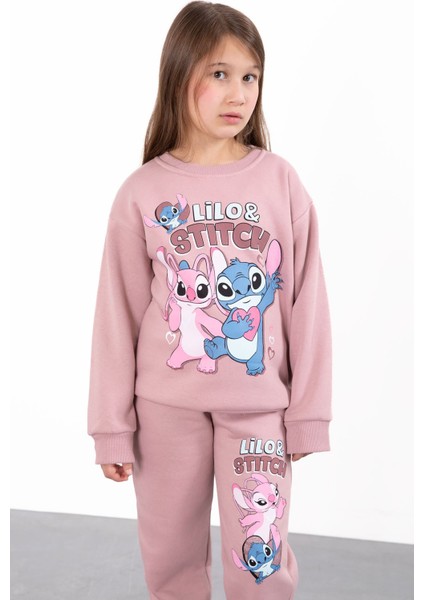 Gül Kurusu Sevimli Simli Karakter Baskı Şardonlu Kız Çocuk Eşofman Takım 23296 fırsatları