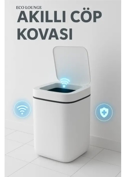 Akıllı Sensörlü Antibakteriyel Çöp Kovası 20 Litre Çöp Kutusu, Çöp Torbası Uyumlu Kapak