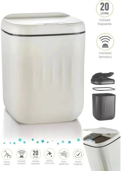 Akıllı Sensörlü Antibakteriyel Çöp Kovası 20 Litre Çöp Kutusu, Çöp Torbası Uyumlu Kapak modelleri