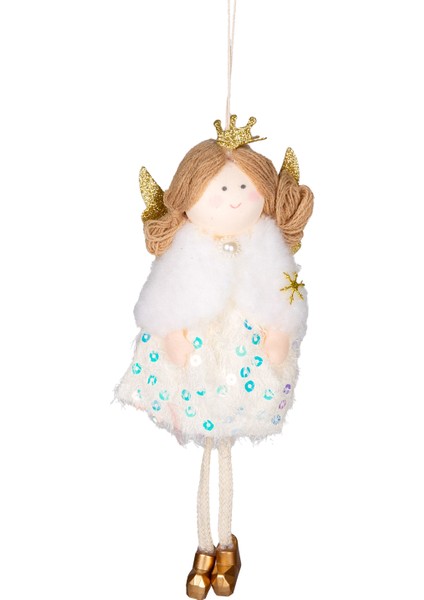 Yılbaşı Süsü, Peri Figürlü, Gold-Beyaz - 9X19 cm