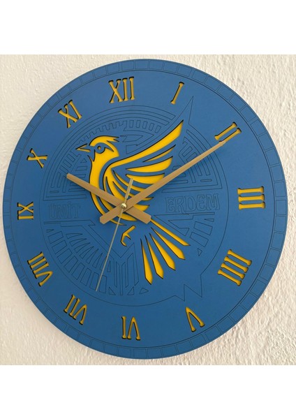 Kişiye Özel Isimli Kanarya Tasarımlı Duvar Saati | Romen Rakamlı Lazer Kesim Ahşap Dekor | 40 cm