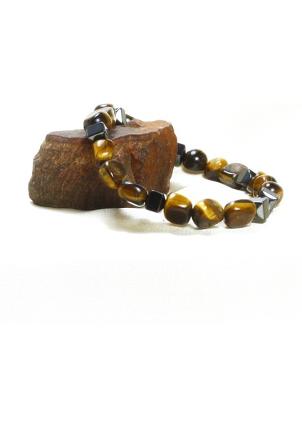 Doğal Kaplan Gözü & Hematit Detaylı Erkek Bileklik