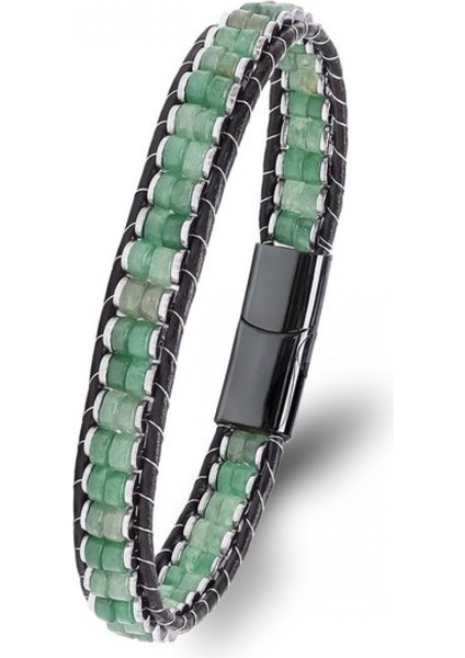 Yeşil Aventurin & Hematit Çelik Örgülü Deri Bileklik 9592B22D5