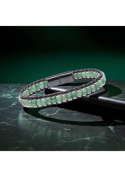 Yeşil Aventurin & Hematit Çelik Örgülü Deri Bileklik 9592B22D5 modelleri