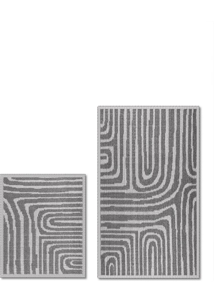 Gela Doğal Pamuklu 2'li Banyo Paspas & Halı Seti 60X100 50X60 Gri