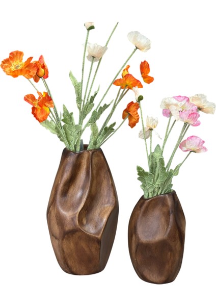 Kahve Renk 2’li Bohem Seramik Vazo Seti | 45 cm & 30 cm Dekoratif Modern Vazo Takımı
