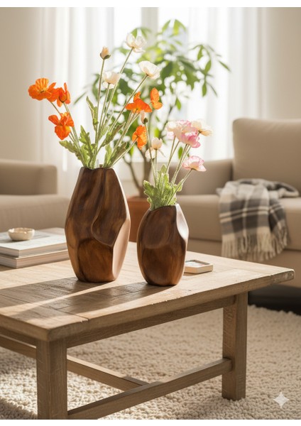 Kahve Renk 2’li Bohem Seramik Vazo Seti | 45 cm & 30 cm Dekoratif Modern Vazo Takımı fiyatları