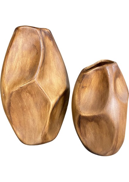 Kahve Renk 2’li Bohem Seramik Vazo Seti | 45 cm & 30 cm Dekoratif Modern Vazo Takımı fırsatları