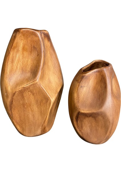 Kahve Renk 2’li Bohem Seramik Vazo Seti | 45 cm & 30 cm Dekoratif Modern Vazo Takımı