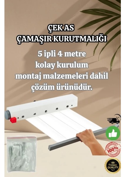 Lüx Çamaşır Kurutmalık Çek As 5 Ipli 4 Metre Kolay Kurulum Açılır Kapanır Ergonomik Dayanıklı