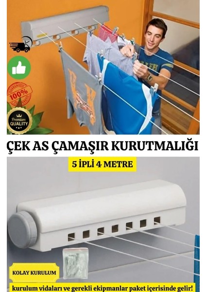 Lüx Çamaşır Kurutmalık Çek As 5 Ipli 4 Metre Kolay Kurulum Açılır Kapanır Ergonomik Dayanıklı fiyatları