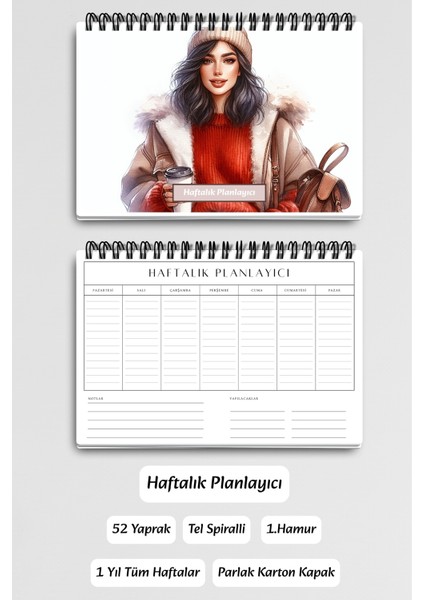 Coffee Girl Model:4 A5 Tel Spiralli Yapılacaklar Notlar Listesi Haftalık Planlayıcı modelleri