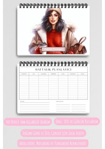 Coffee Girl Model:4 A5 Tel Spiralli Yapılacaklar Notlar Listesi Haftalık Planlayıcı indirimleri