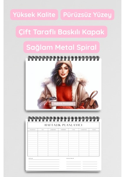 Coffee Girl Model:4 A5 Tel Spiralli Yapılacaklar Notlar Listesi Haftalık Planlayıcı