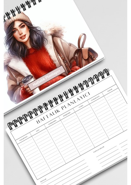 Coffee Girl Model:4 A5 Tel Spiralli Yapılacaklar Notlar Listesi Haftalık Planlayıcı