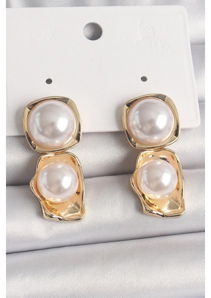 Pirinç Gold Renk Inci Kare Model Kadın Küpe - TJ-BKP10071