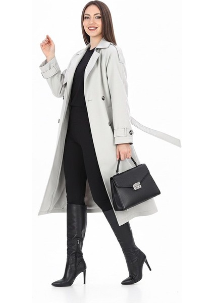 Oversize Kuşaklı Düğmeli Gri Trençkot fiyatları