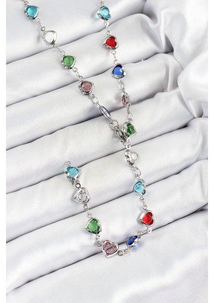 Pirinç Gümüş Renk Karışık Renk Zirkon Taşlı Kalpli Y Kadın Kolye - TJ-BKO10302 fiyatları