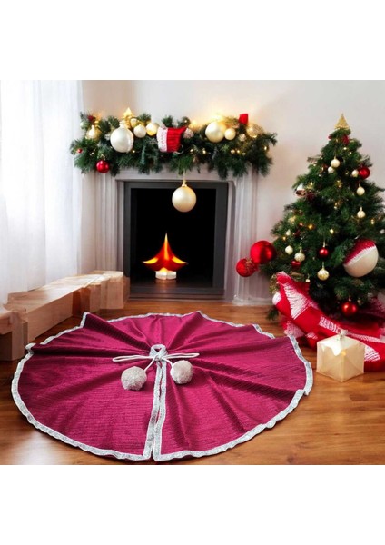 Yılbaşı Çam Ağacı Altı Örtüsü, Çam Ağacı Ayak Halısı Örtüsü, Bordo Renk,parlak Kadife, 65 cm
