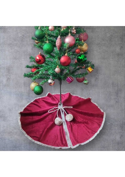 Yılbaşı Çam Ağacı Altı Örtüsü, Çam Ağacı Ayak Halısı Örtüsü, Bordo Renk,parlak Kadife, 65 cm modelleri