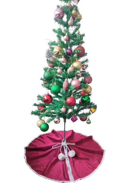 Yılbaşı Çam Ağacı Altı Örtüsü, Çam Ağacı Ayak Halısı Örtüsü, Bordo Renk,parlak Kadife, 65 cm fırsatları