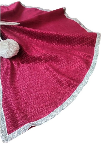 Yılbaşı Çam Ağacı Altı Örtüsü, Çam Ağacı Ayak Halısı Örtüsü, Bordo Renk,parlak Kadife, 65 cm