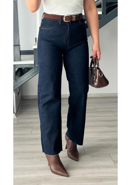 Lacivert Kemerli Kesik Paça Premium Jean fiyatları