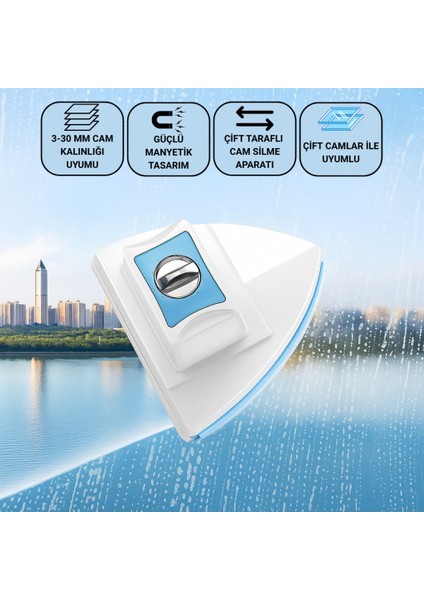 3-30 mm Çift Cam Uyumlu Ev ve Ofis Manyetik Cam Temizleyici, Çift Taraflı, Güvenli Ipli Süper Etkili Cam Temizleyici