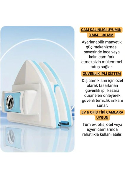 3-30 mm Çift Cam Uyumlu Ev ve Ofis Manyetik Cam Temizleyici, Çift Taraflı, Güvenli Ipli Süper Etkili Cam Temizleyici fiyatları